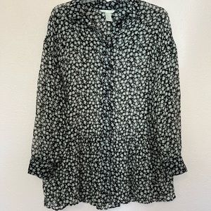 H&M Chiffon Floral Ruffle Blouse Sz 8